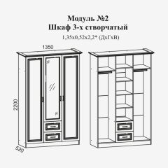 Женева №2 Шкаф 3-х ств. с зерк.,2мя ящ. (ЛДСП бел/МДФ софт светл с пат зол) в Муравленко - muravlenko.mebel24.online | фото 2