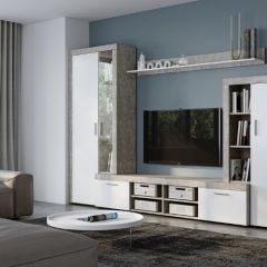 Стенка SKYE (Beton Jasny Atelier/белый) в Муравленко - muravlenko.mebel24.online | фото