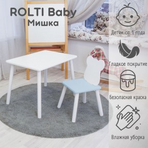 Детский комплект стол и стул «Мишка» Rolti Baby  (голубая столешница/белое сиденье/белые ножки) в Муравленко - muravlenko.mebel24.online | фото