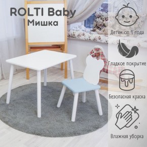 Детский комплект стол и стул «Мишка» Rolti Baby  (голубая столешница/голубое сиденье/белые ножки) в Муравленко - muravlenko.mebel24.online | фото