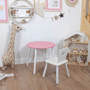 Комплект детский стол КРУГЛЫЙ и стул КОРОНА ROLTI Baby (розовая столешница/белое сиденье/белые ножки) в Муравленко - muravlenko.mebel24.online | фото