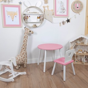 Комплект детский стол КРУГЛЫЙ и стул КОРОНА ROLTI Baby (розовая столешница/розовое сиденье/белые ножки) в Муравленко - muravlenko.mebel24.online | фото