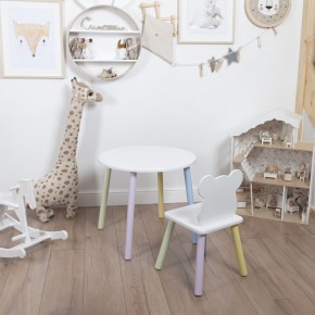 Комплект детский стол КРУГЛЫЙ и стул МИШКА ROLTI Baby (белая столешница/белое сиденье/цветные ножки) в Муравленко - muravlenko.mebel24.online | фото