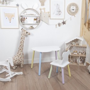Комплект детский стол ОБЛАЧКО и стул МИШКА ROLTI Baby (белая столешница/белое сиденье/цветные ножки) в Муравленко - muravlenko.mebel24.online | фото