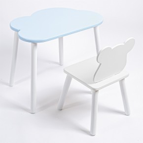 Комплект детский стол ОБЛАЧКО и стул МИШКА ROLTI Baby (голубая столешница/белое сиденье/белые ножки) в Муравленко - muravlenko.mebel24.online | фото