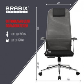 Кресло офисное BRABIX PREMIUM "Ultimate EX-801" хром, плотная двойная сетка Х2, черное/серое, 532918 в Муравленко - muravlenko.mebel24.online | фото 5